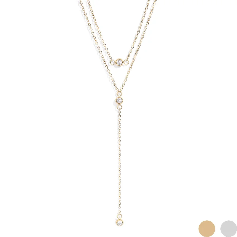 Fashionable Statement Necklaces For Parties-18K Gold PVD Stainless Steel Lariat Necklace CZ Stone Necklace / CHN0066