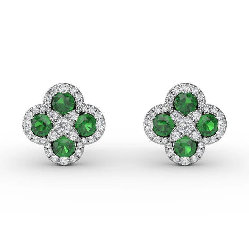 Trendy Resin Earrings For Bold Look-FANA Emerald and Diamond Cluster Studs ER1643E