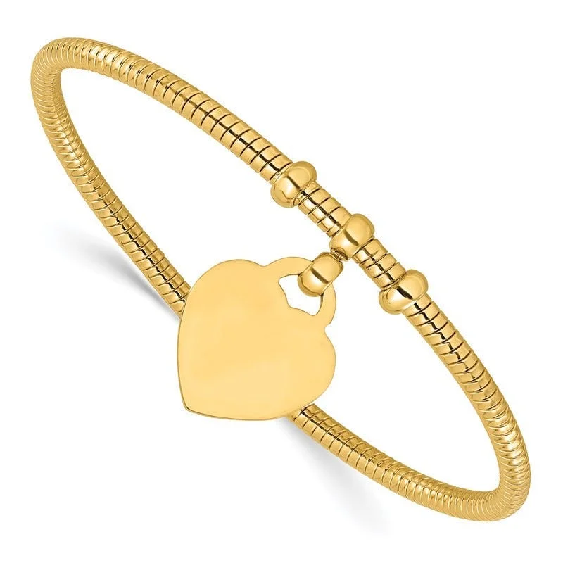 Bangles For A Pop Of Color-14K Polished and Textured Flexible Heart Dangle Bangle Bracelet