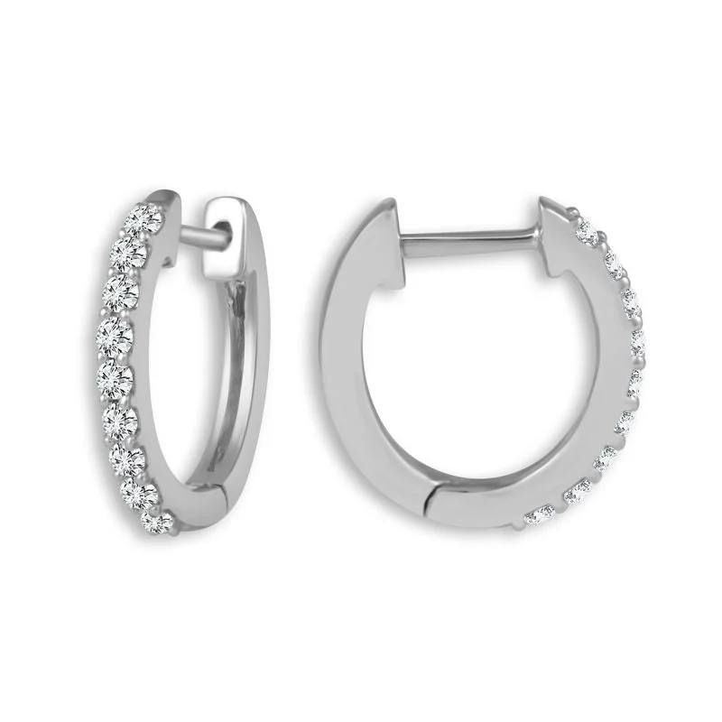 Handcrafted Earrings For Bohemian Style-14k White Gold 0.25ctw Diamond Hoop Earrings