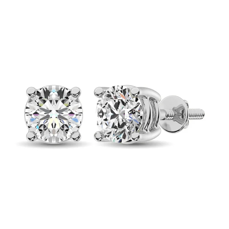 Personalized Dangle Earrings For Women-4 Prong Round Lab Grown Diamond Stud Earrings in White Gold (2 Ctw)