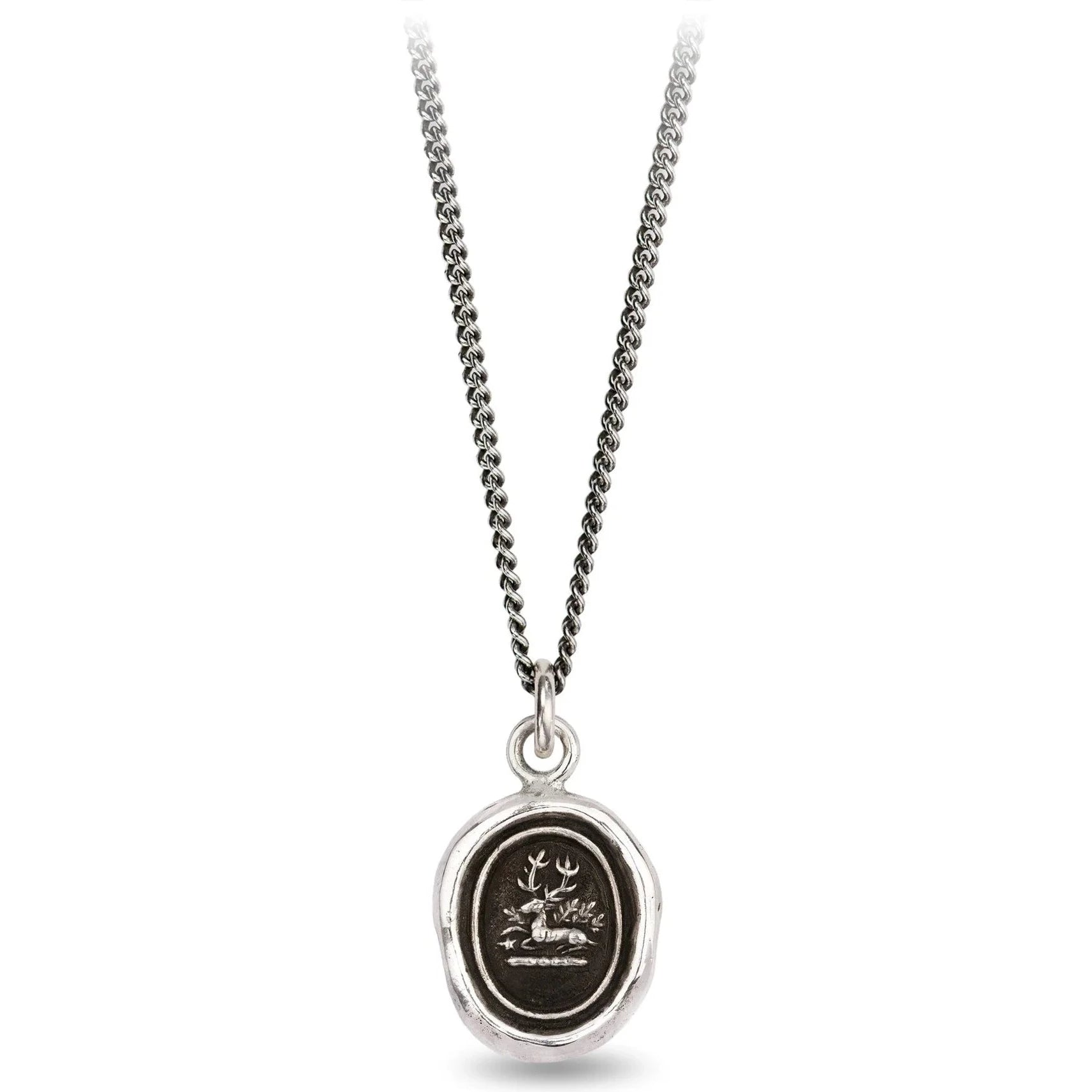 Beautiful Multi-Layered Necklaces For Trendy Wear-Pyrrha Sterling Silver "Grounding" Talisman Pendant on 18" Oxidized Fine Curb Chain Necklace