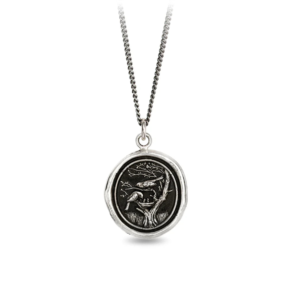 Statement Bar Necklaces For Bold Looks-Pyrrha Sterling Silver "Love Makes A Home" Talisman Pendant 18" Necklace