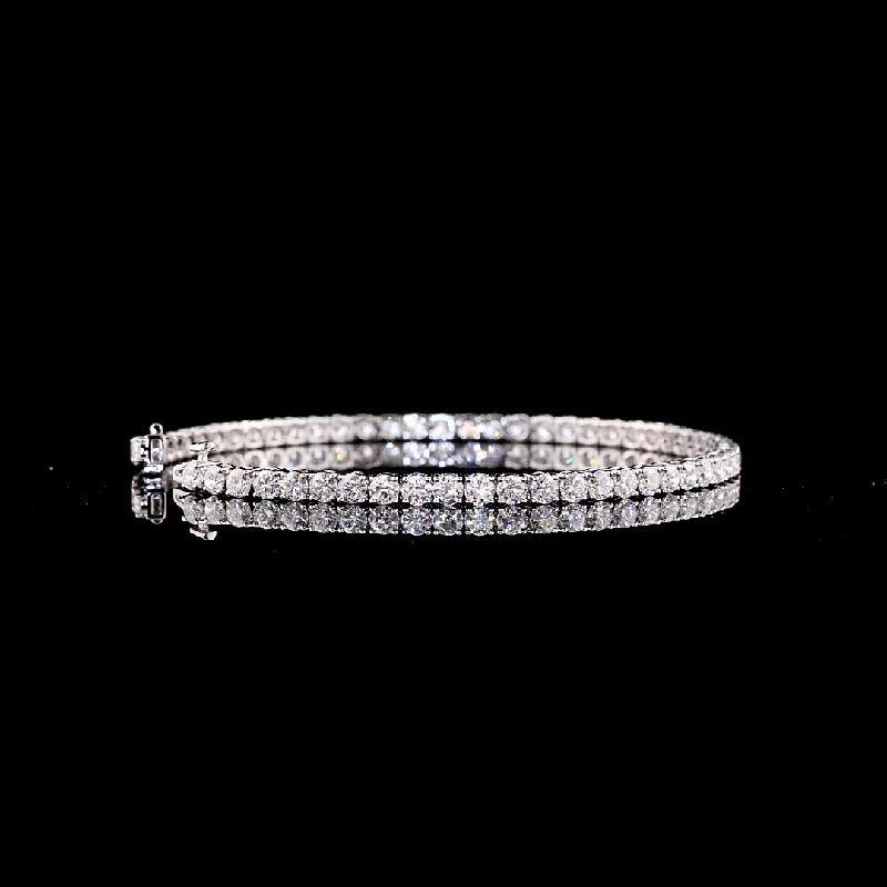 Bracelets With Circular Embellishments-14K White Gold Lab Grown Round Diamond Tennis Bracelet BC964