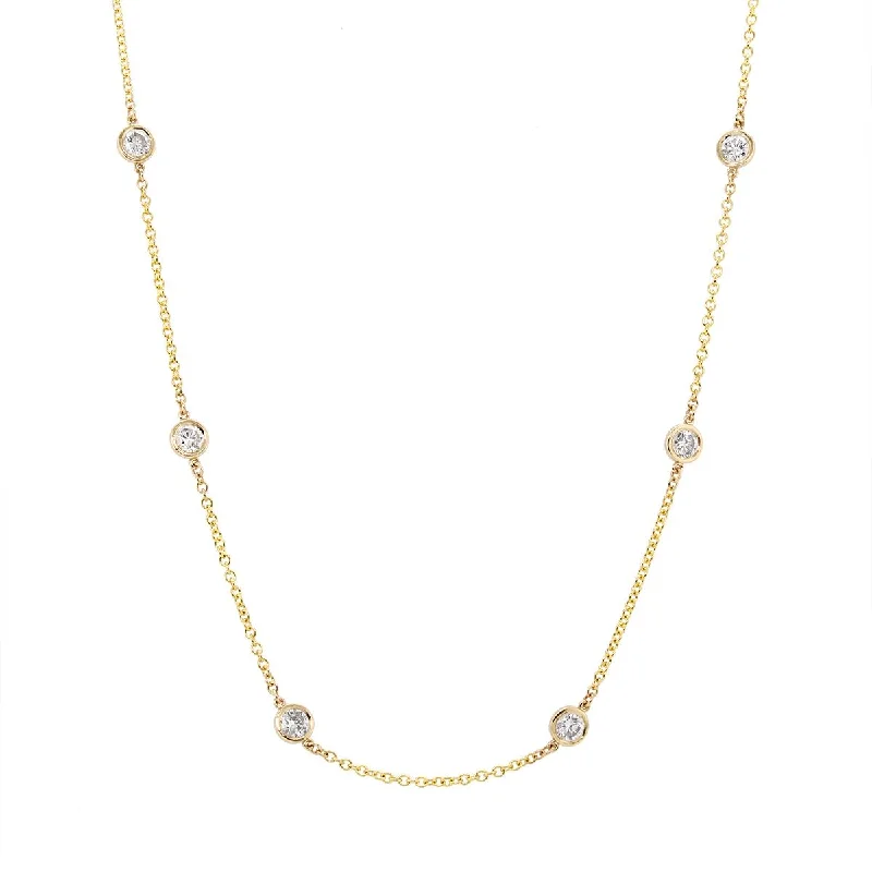 Simple Name Necklace For Personalized Jewelry-YELLOW GOLD NECKLACE WITH 12 ROUND CUT DIAMONDS, 2.08 CT TW