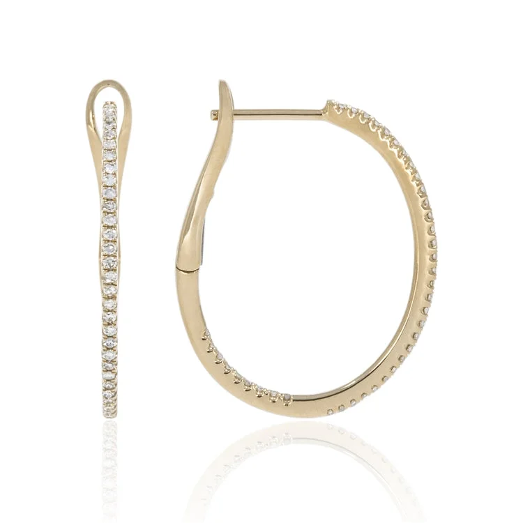 Double Hoop Earrings For Trendy Looks-Luvente 14k Gold Inside Out Diamond Hoop Earrings E03028