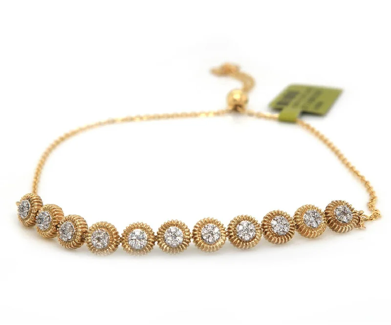 Bracelets With White Designs-New 0.40ctw Diamond Cluster Circle Milgrain Bolo Bracelet in 14K