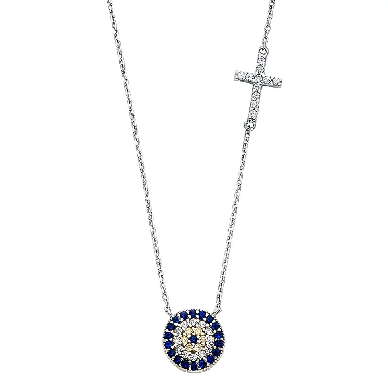 Vintage Style Necklaces For Retro Looks-14K EVIL EYE & CROSS NECKLACE