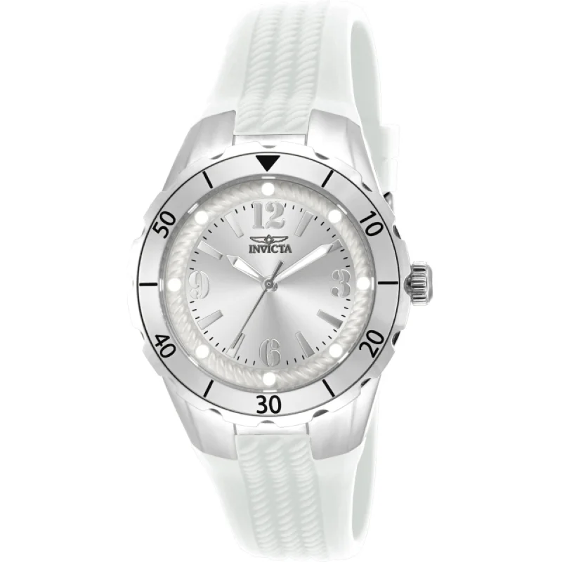 Watches With Geometric Patterns-Invicta Women's Watch - Angel Silver Tone Dial White Silicone Strap Quartz | 17479