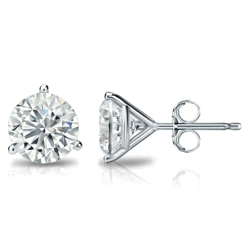 Unique Earrings For Bridal Jewelry-3 Prong Round Lab Grown Diamond Stud Earrings in White Gold (1 1/2 Ctw)