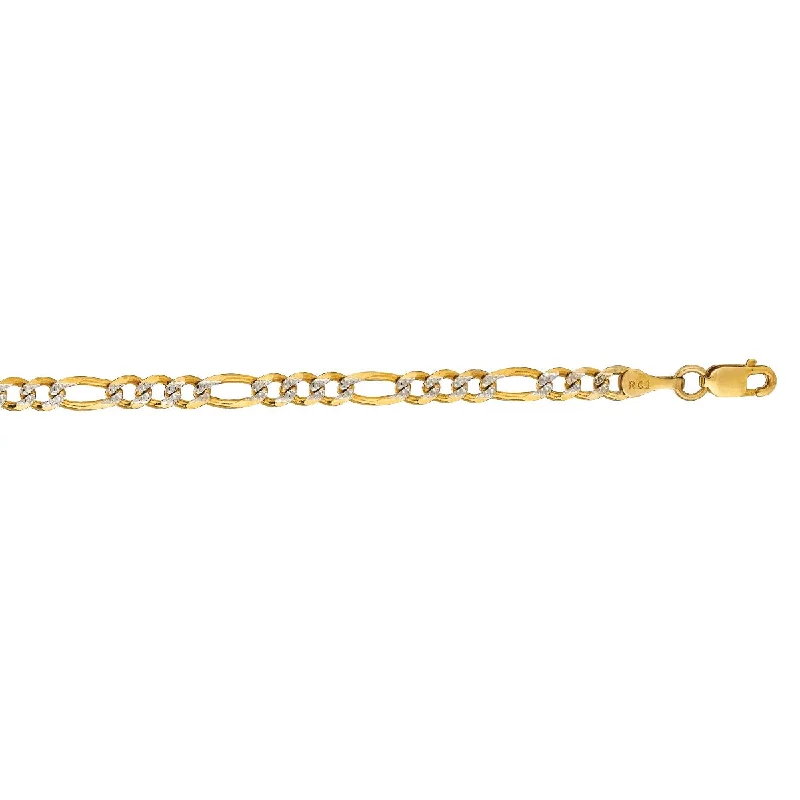 Bracelets For Special Occasions-14kt Gold 24" Yellow Finish Diamond Cut Classic Pave Figaro Bracelet with Lobster Clasp PAVE100-24