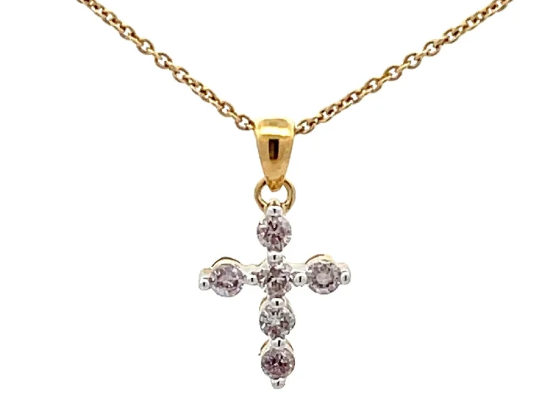 Custom Charm Chain Necklaces For Personalized Gifts-Small Diamond Cross Necklace 18k Yellow Gold