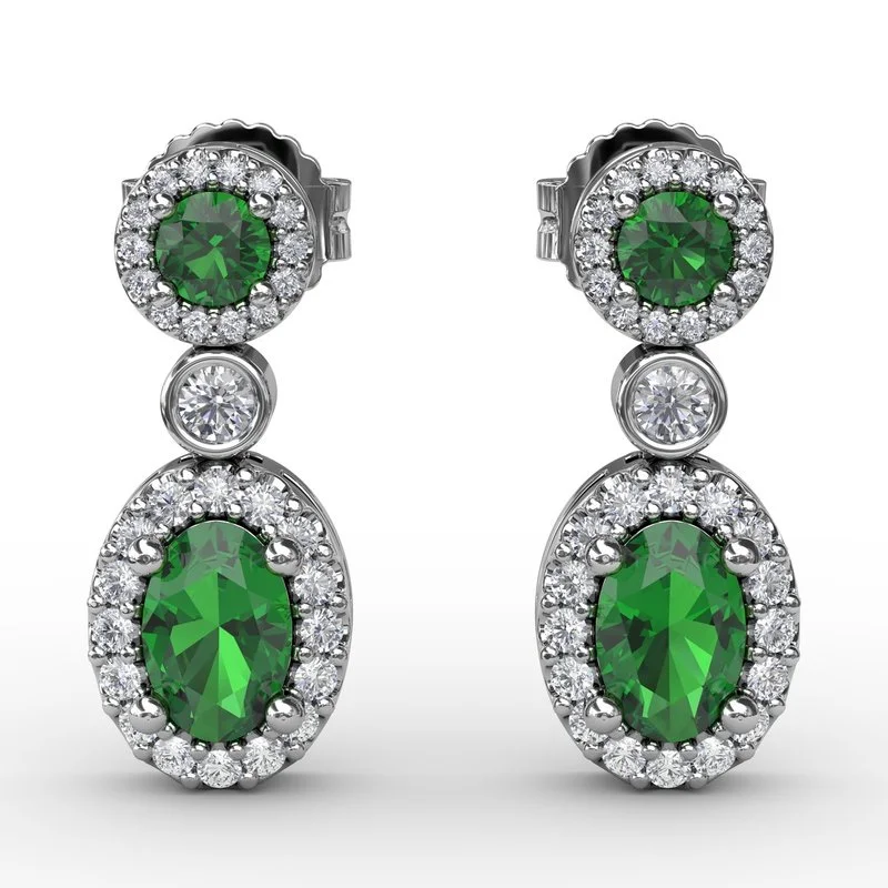 Dazzling Drop Earrings For Special Occasions-FANA Emerald and Diamond Dangle Earrings ER1624E