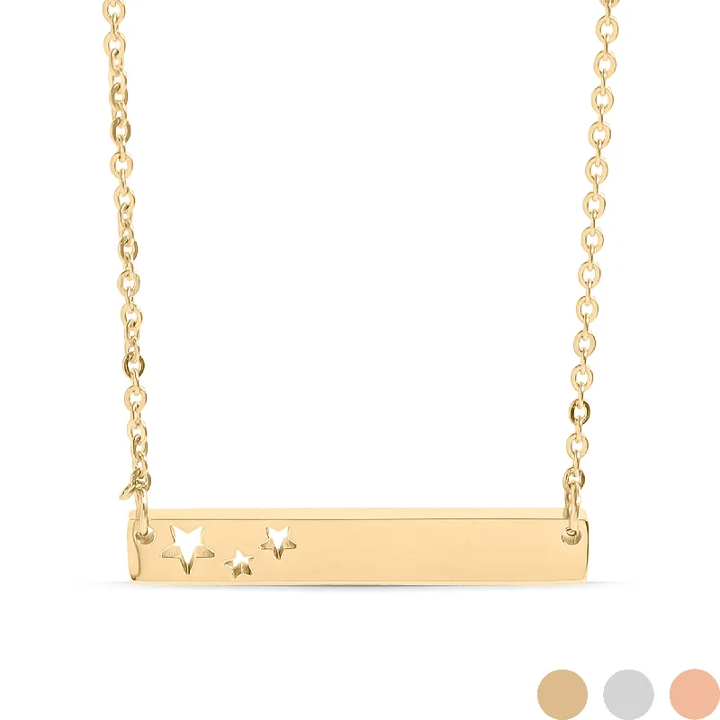 Boho Style Necklaces For Free Spirits-18K Gold PVD Stainless Steel Stars Cutout Horizontal Blank Bar Necklace / SBB0151