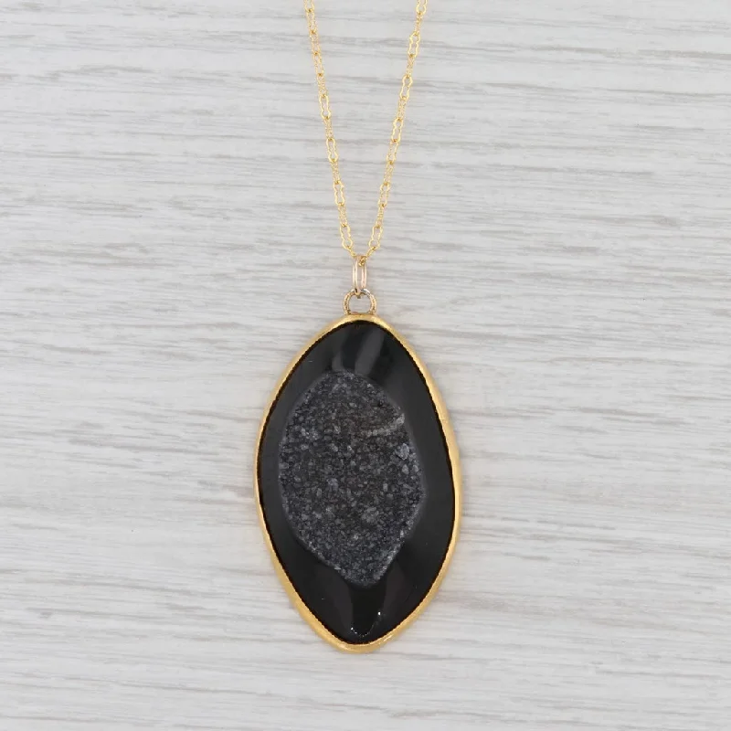 Elegant Bead Necklaces For Trendy Looks-New Nina Nguyen Druzy Geode Quartz Pendant Necklace Sterling Gold Vermeil 24-26"