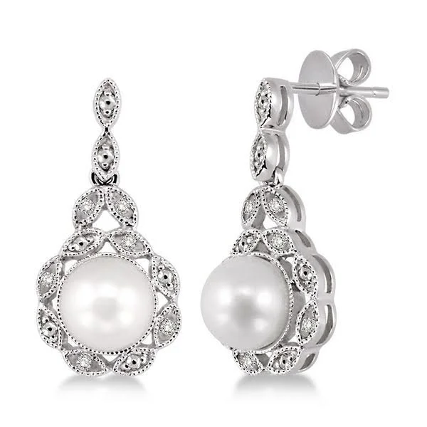 Lightweight Earrings For Comfortable Wear-Sterling Silver 1/20ctw Diamond and Pearl Earrings