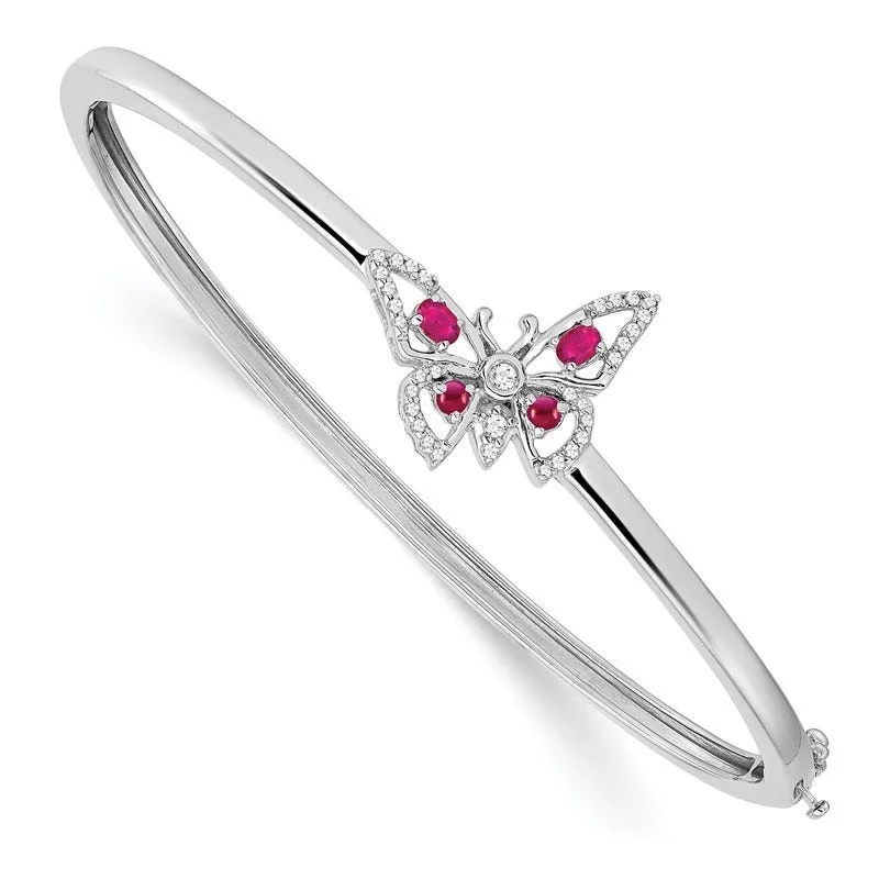 Bangles For Special Occasions Gifts-14k White Gold Ruby and Diamond Butterfly Bangle