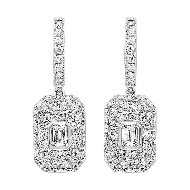 Trendy Chain Drop Earrings For Unique Style-1 1/2 Ctw Multi Stone Diamond Earrings in 14 Karat White Gold