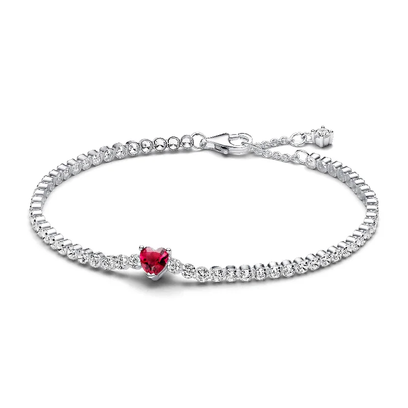 Bracelets For Festival Fashion-Pandora Red Sparkling Heart Tennis Bracelet 590041C02