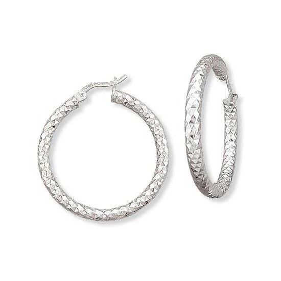 Geometric Earrings For Contemporary Style-Textured Twist Hoop Earrings, 1.20 Inches, Sterling Silver