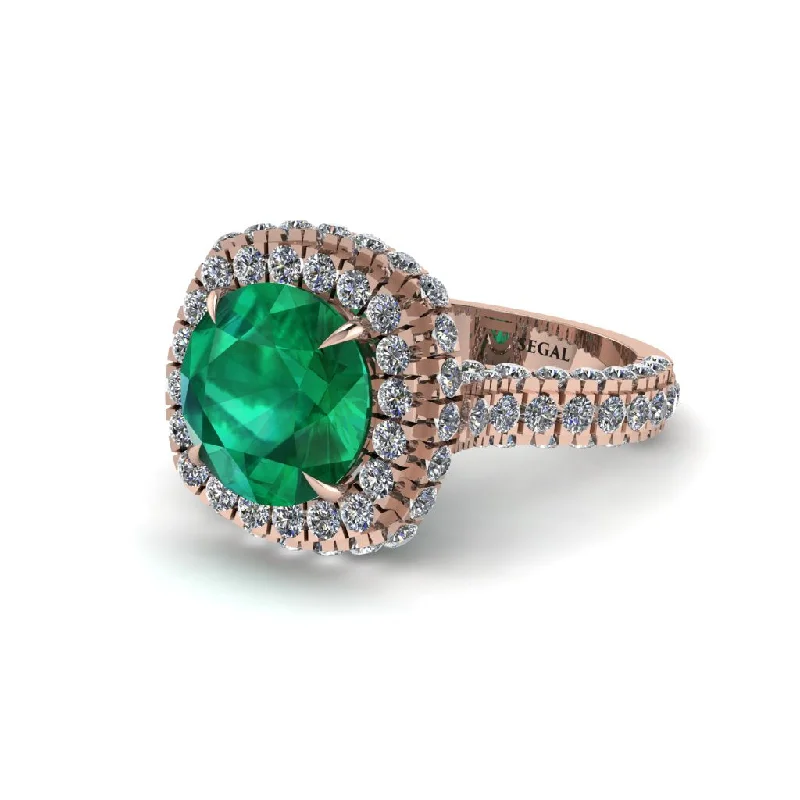 Beautiful Wedding Rings For Couples-Emerald Pave Double Halo Engagement Ring - Eve No. 5