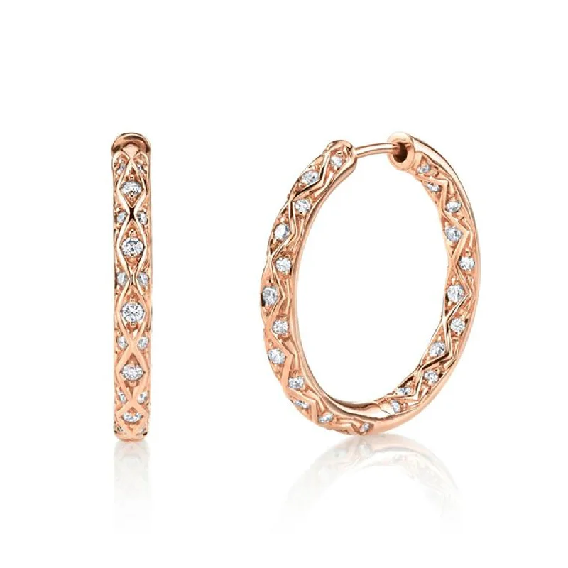 Modern Pearl Earrings For Evening Wear-Criss Cross Artisan Pave Hoop Earrings