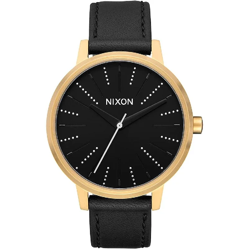 Watches With Diamond Accents-Nixon Women's Quartz Watch - Kensington Black Dial Leather Strap SS Case | A1082879