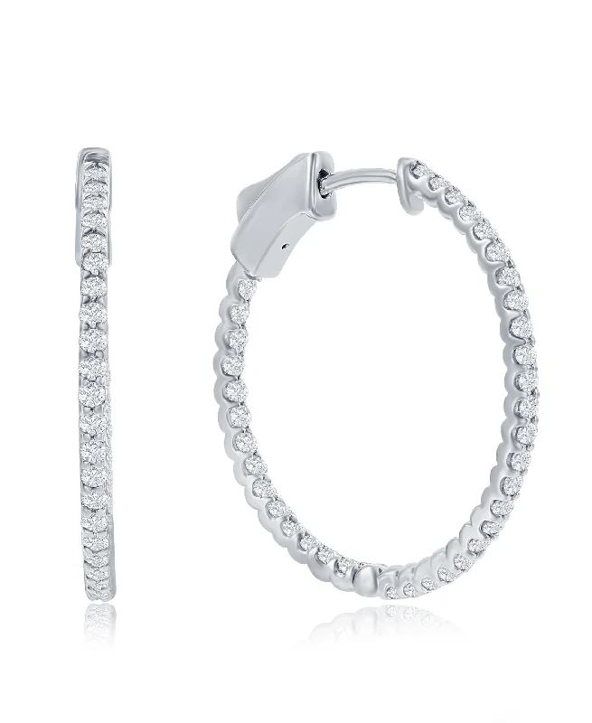 Luxury Diamond Earrings For Anniversary-14K White Gold 3/4ct Inside-Out Diamond Hoop Earrings