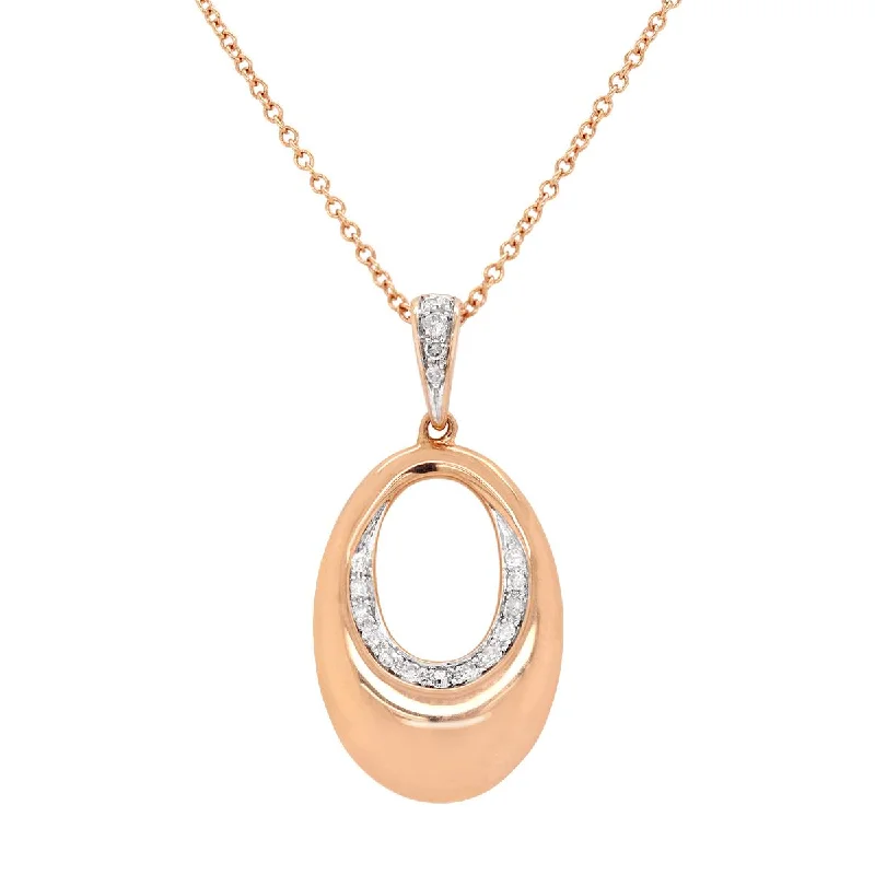 Personalized Gemstone Necklaces For Special Gifts-ROSE GOLD OVAL SHAPED PENDANT NECKLACE WITH DIAMONDS, .09 CT TW