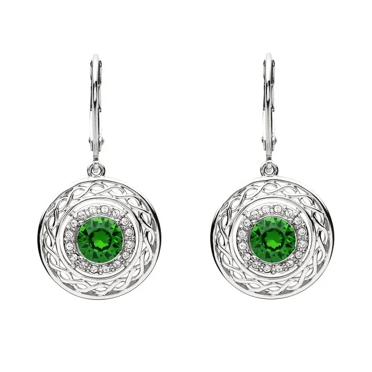 Dazzling Crystal Earrings For Elegant Style-Sterling Silver Celtic Halo Earrings with Emerald Green Crystal - SW166