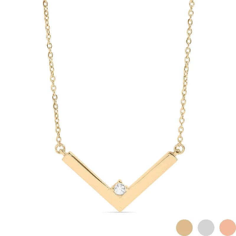 Layered Gemstone Necklaces For Beautiful Style-18K PVD Stainless Steel CZ V-Shaped Blank Pendant Necklace / SBB0292