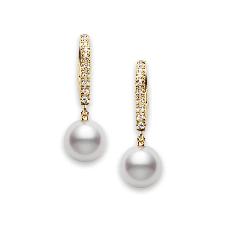 Large Gold Earrings For Bold Style-Classic Elegance Akoya Cultured Pearl Lever Back Earrings