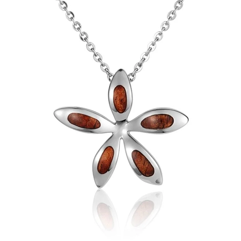 Beautiful Personalized Bar Necklaces For Gifts-Sterling Silver Koa Wood Plumeria Flower Pendant18" Necklace