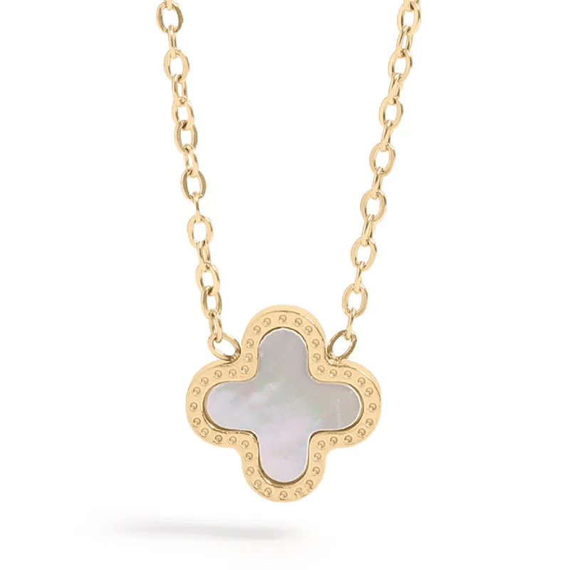 Silver Bar Necklaces For Elegant Simplicity-18K Gold PVD Stainless Steel Lucky Clover Charm Necklace / CHN0046