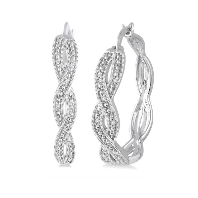 Elegant Drop Earrings For Bridal Jewelry-Sterling Silver 1/10 Carat Round Cut Diamond Infinity Earrings