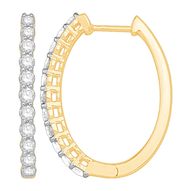 Simple Everyday Earrings For Casual Looks-14K Yellow Gold Diamond Hoop Earrings (3/4ctw)