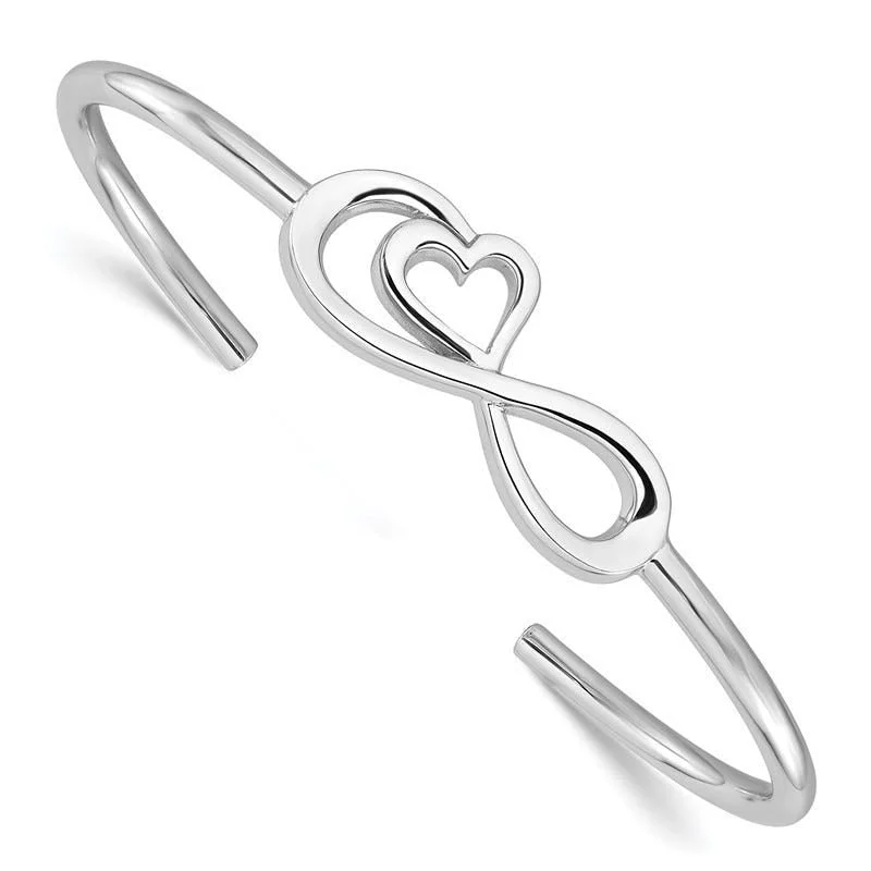 Bangles With Luxury Finish-Sterling Silver Rhodium-plated Heart Infinity Symbol Cuff Bangle