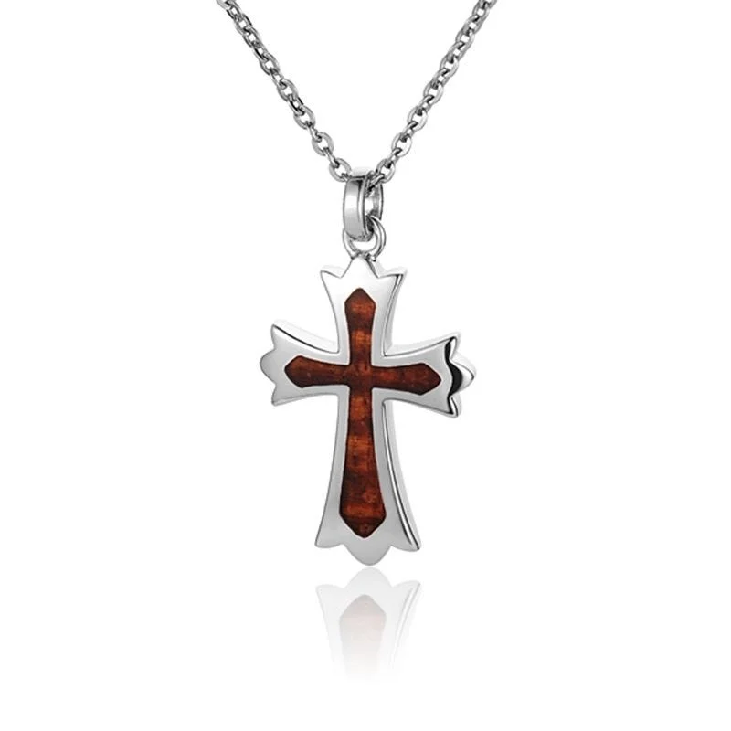 Colorful Bead Necklaces For Playful Style-Sterling Silver Koa Wood Cross Pendant18" Necklace