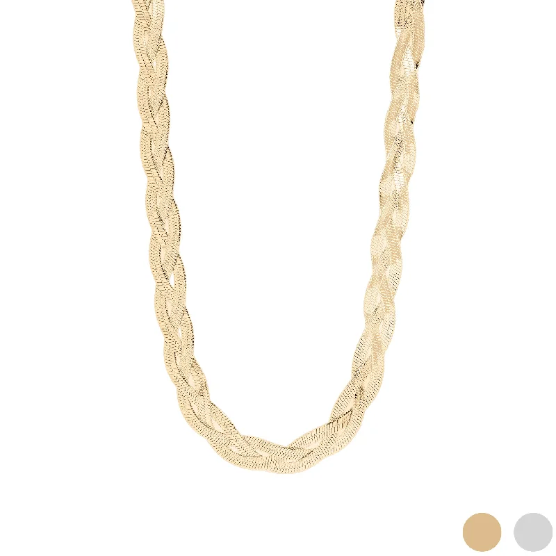 Bohemian Necklaces For Free-Spirited Fashion-18K Gold PVD Stainless Steel Interwoven Herringbone Chain Necklace / CHN0021