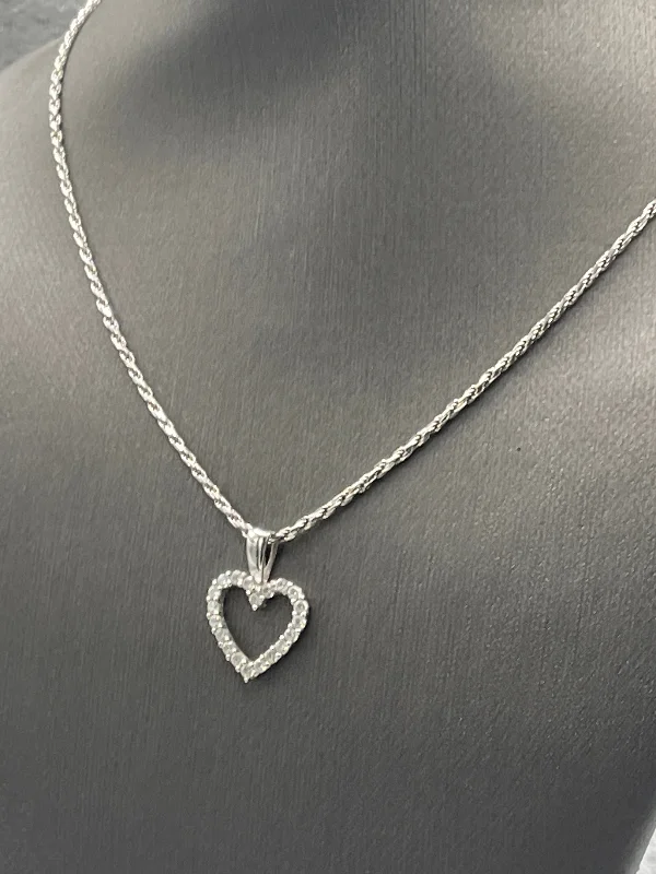 Custom Birthstone Necklaces For Thoughtful Gifts-Ladies Beautiful 10 Karat White Gold Diamond Heart Pendant