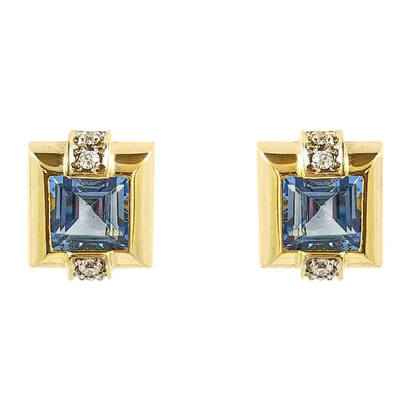 Custom Earrings For Personalized Gifts-9 kt Yellow Gold Aquamarine and White Cubic Zircon