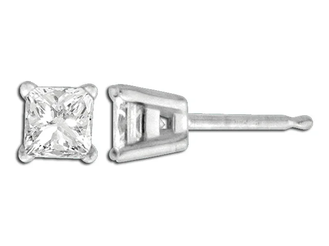 Classic Stud Earrings For Timeless Style-14K White Gold Diamond Princess Cut Earrings (1/3ctw)