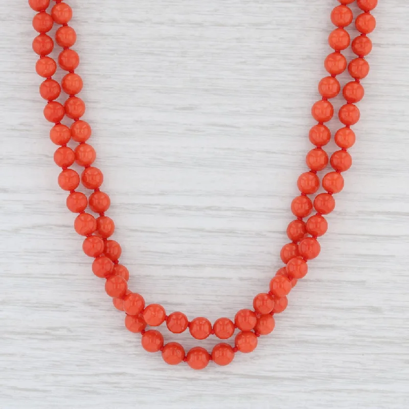 Fashionable Beaded Necklaces For Colorful Looks-Linda Lee Johnson Precious Red Coral Bead Necklace 22k Gold 17" Double Strand