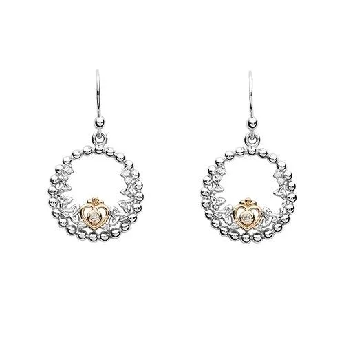 Crystal Bead Earrings For Sparkling Looks-Tara's Diary Sterling Silver Trinity Princess CZ Earrings with Rose Gold Heart - TD237