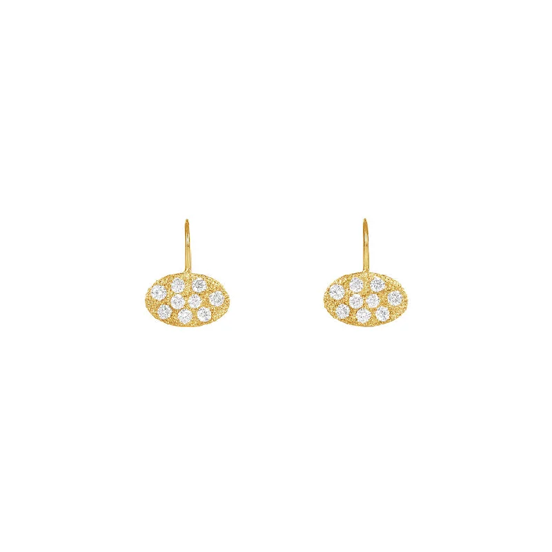 Classic Silver Earrings For Simple Style-14 Karat Yellow Textured Gold TASHA Oval Disc Earrings with Diamonds