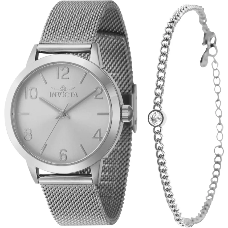 Watches For Wedding Accessories-Invicta Women's Watch with Bracelet Set - Wildflower Quartz Silver Tone Dial | 47274