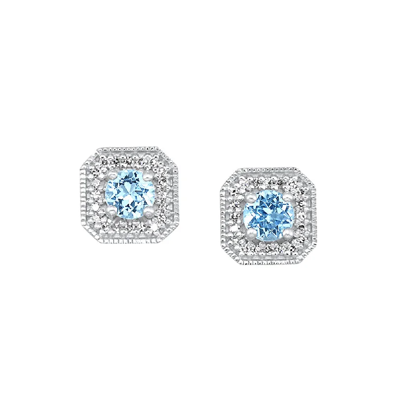 Chunky Earrings For Bold Fashion Statements-10K White Gold Blue Topaz Diamond Stud Earrings