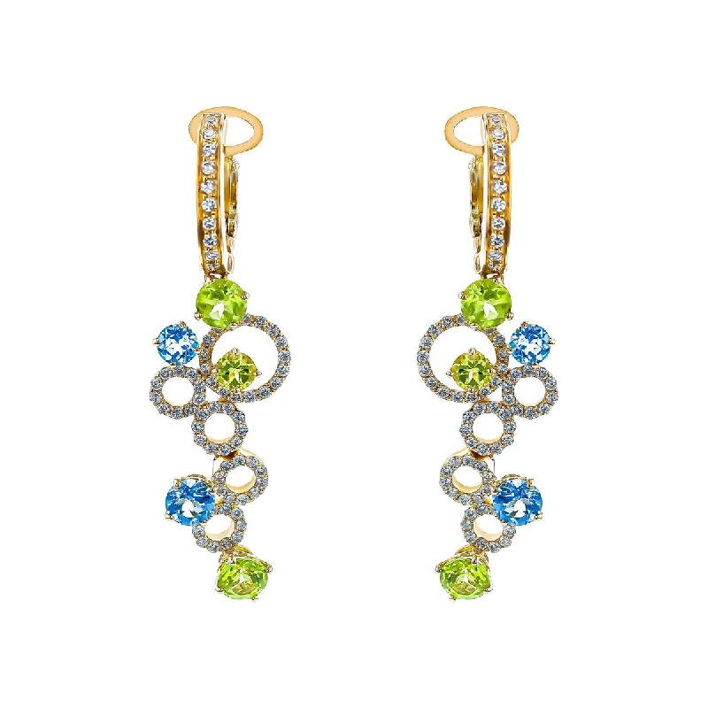 Classic Silver Earrings For Simple Style-Italian Bubble Drop Earrings with Peridot, Topaz and Diamonds