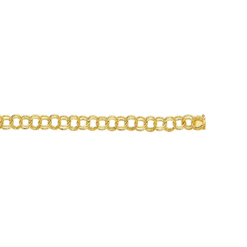 Bracelets With Engravings-14kt 8" Yellow Gold Diamond Cut Double Link Charm Bracelet with Box Catch Clasp CB130-08