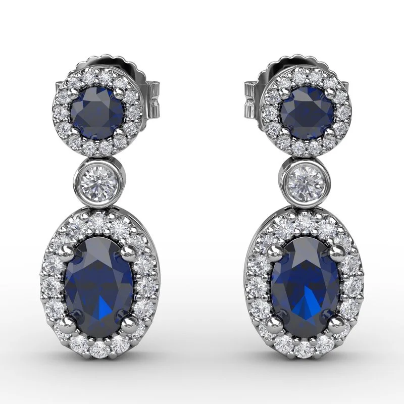 Beautiful Gemstone Earrings For Weddings-FANA Sapphire and Diamond Dangle Earrings ER1624S